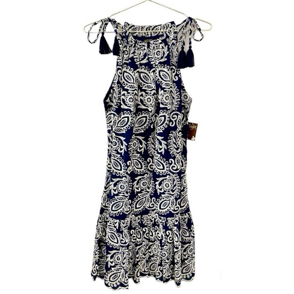 NWT Taylor Navy Eyelet Embroidered A-Line Sleeveless Dress with Scalloped Trim - Picture 2 of 11